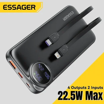 Essager Power Bank 20000mAh Caricatore portatile con cavo integrato Display digitale Capacità della batteria 22,5W per iPhone 15 14 13 pro