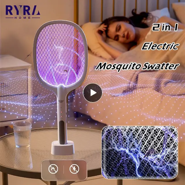 2 Az 1 -Ből Elektromos Szúnyog -Swatter Usb Újratölthető Szúnyoggyilkos Lámpa Lámpatrapper Hordozható Gyilkos Ütő Bug Zappers