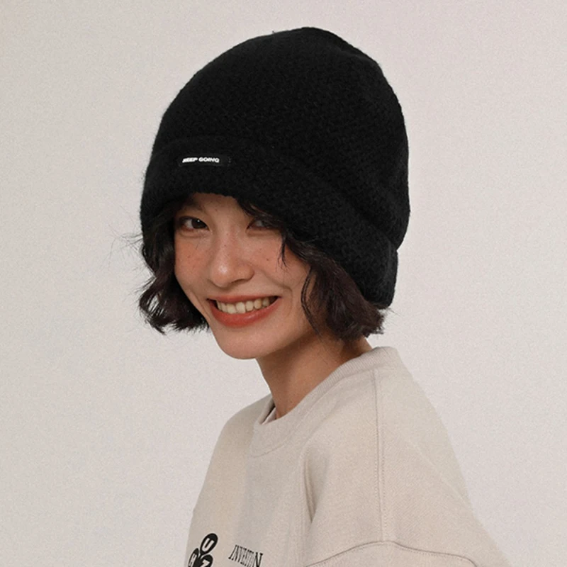 

Вязаная шапка в японском стиле-зимние теплые женские толстые мягкие крупные шапки-бини с крупной головкой 12 цветов