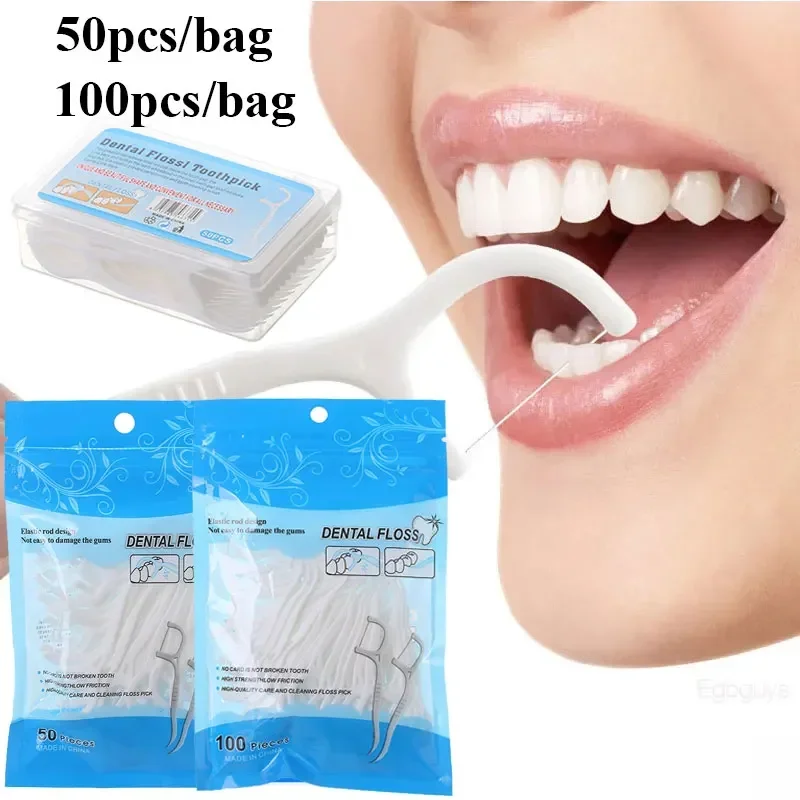 

50/100pcs Dental Floss Flosser Picks Toothpicks Teeth Stick Tooth Cleaning Interdental Brush Dental Floss Pick Cleaning Tooth