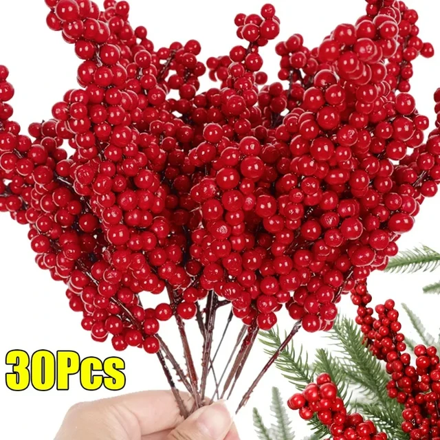 10/1Pcs Christmas Simulation Berry Artificial Red Berries Stems 8 Heads  Fake Flowers for Christmas Tree DIY Wreath Decoration - AliExpress