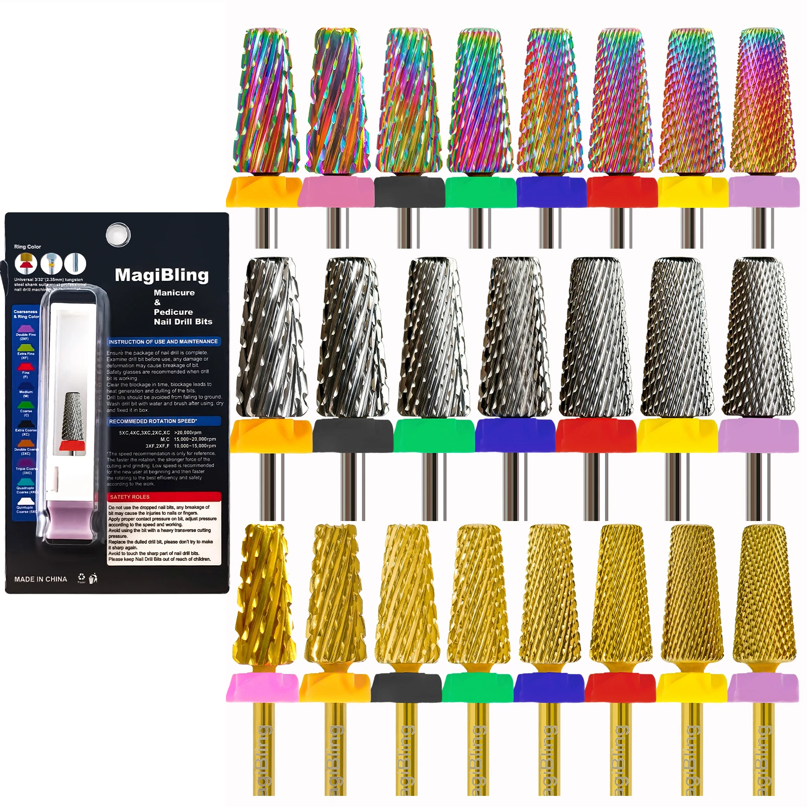 Cross Cut 5 in 1 Carbide Nail Drill Bits Left Right Hand Double Rotating Milling Cutter Manicure Polishing Tool 3/32" 1