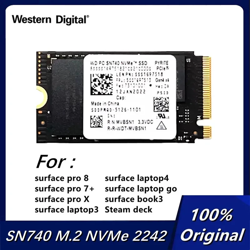 

Western Digital WD SN740 M.2 NVMe 2242 1TB 2TB 512GB 256GB SSD Solid State Drive PCIe4.0x4 for Microsoft Surface Pro X Laptop 3