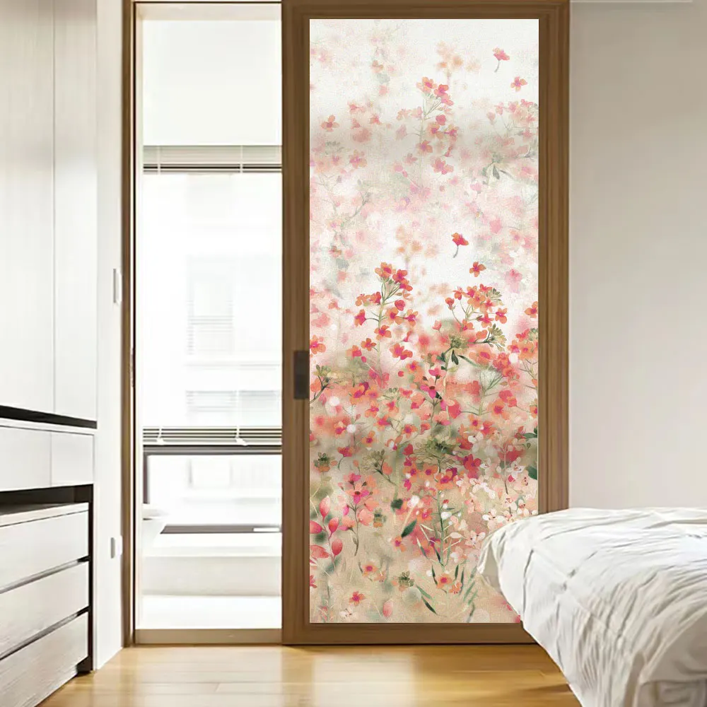 Privacy Window Glass Film Flower Pattern Frosted Glass Stickers Sun Blocking Static Cling for Bathroom Door Decoration Film