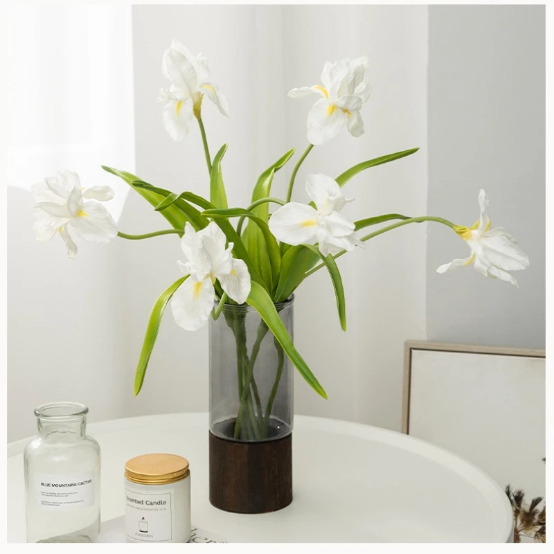 10 Stück Simulationsblumen aus PU, weiße Alice-Iris, dekorative Kunstblumen für Restaurants, künstliche Iriszweige, Balkondekoration