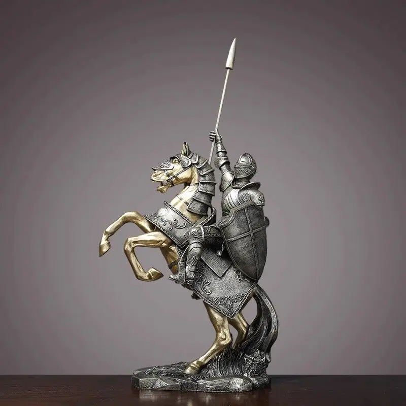 

Creative Armor Knight Horse Sculpture, Resin Crafts Ornaments Entrance Living Room Office Desktop, Home Decoration, Opening Gift