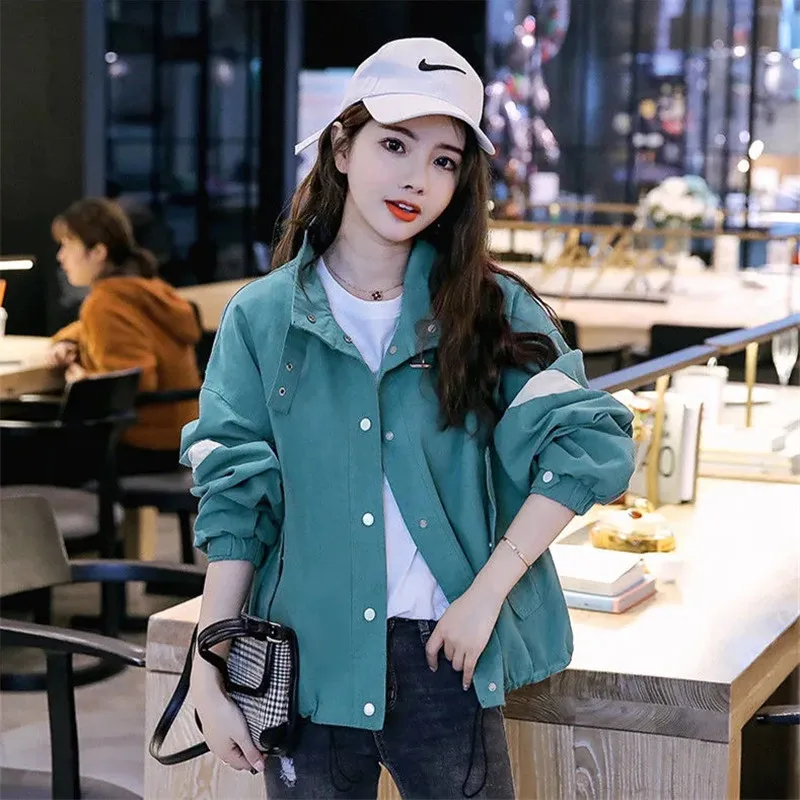 

Women's Jackets Short 2023 Spring Autumn New Overcoat Loose Korea Fashion Jacket Female Windbreaker Coat Simple Wild Long Sleeve