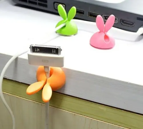 4Pcs Cute Bunny Cable Holders Cable Clips Self Adhesive Cable Manager Desk Phone Charger Cable Earphones Wire Winder Holder 5