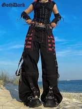 

Goth Dark Y2k Punk Wide Leg Grunge Black Pants Mall Gothic Harajuku Baggy High Waist Trousers Strap Patchwork Techwear Clothes