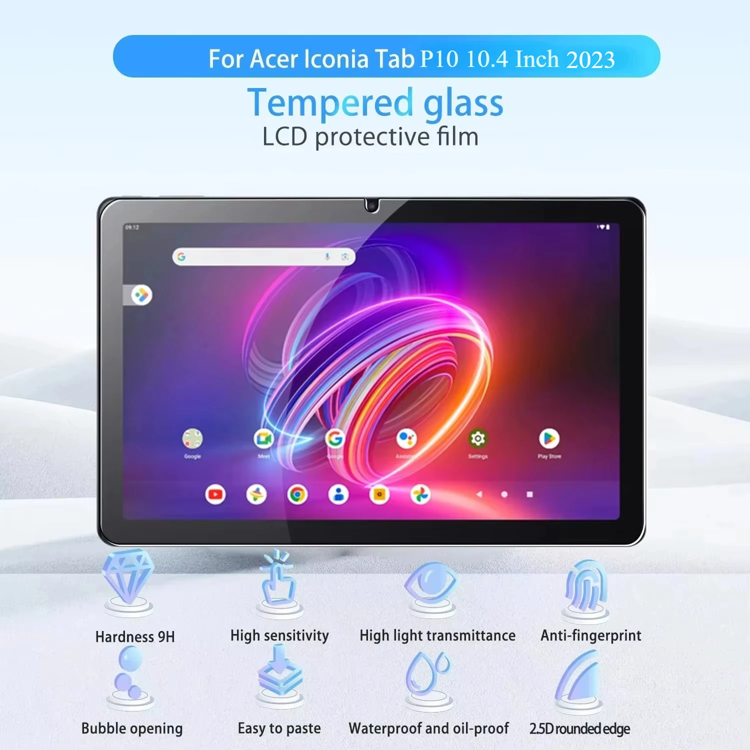2 Pack Tempered Glass Protector for Acer Iconia Tab P10 10.4 Inch 2023 Tablet Screen Protectors Anti-Scratch HD Clear Film 2