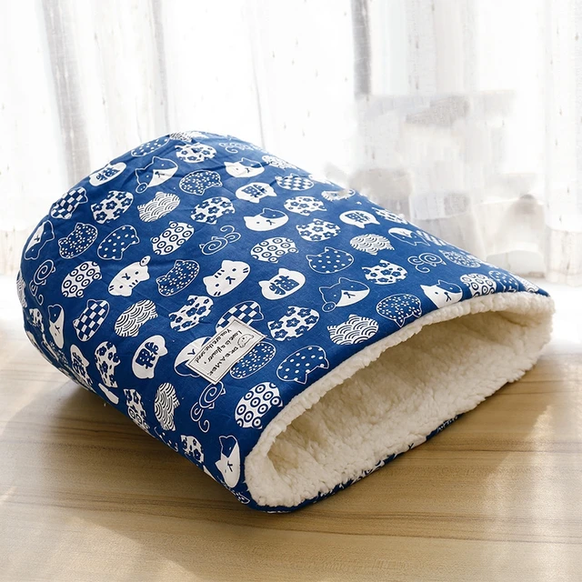 Warm Velvet Fabric Bed for Cats Dogs Winter Autumn Comfortable Soft Fleece Bucket Type Blue Sleeping Bag for kittens Pet house 6
