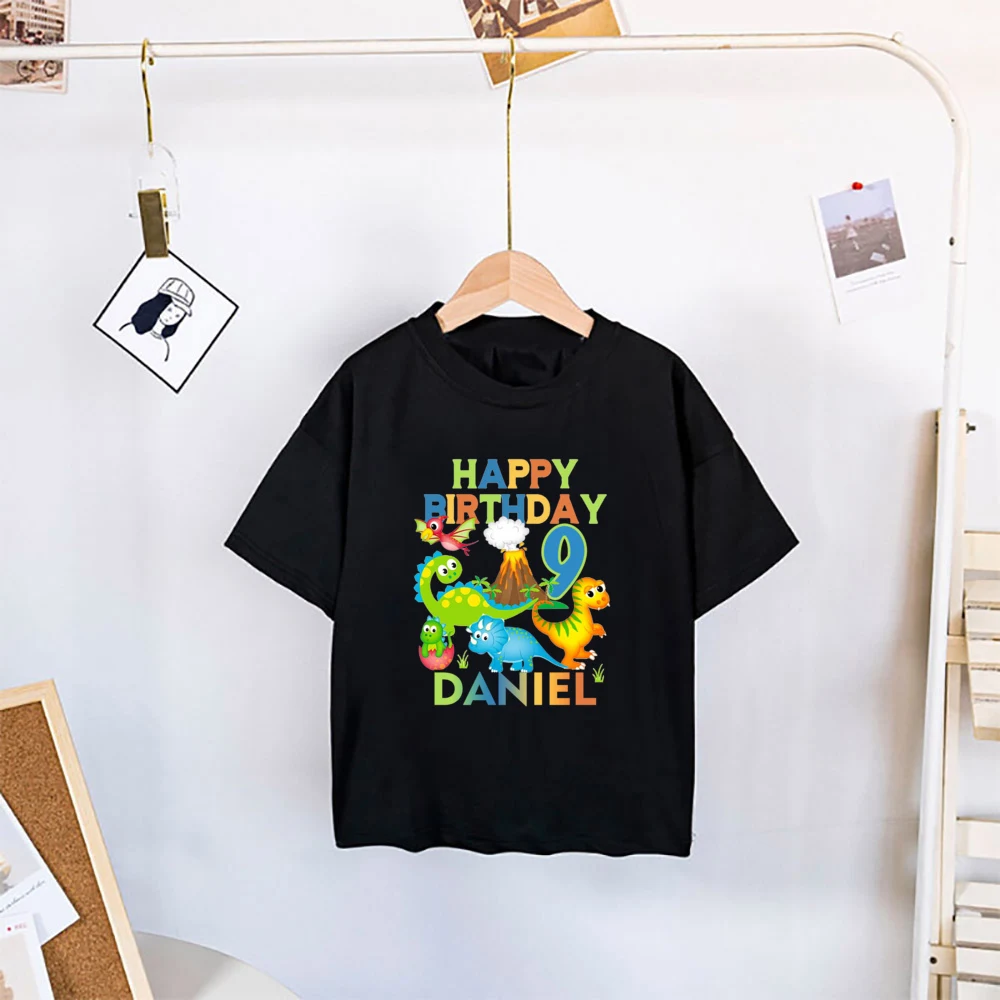 Personalized Custom Name Kids Birthday Number 2-9 Cartoon Dinosaur T Shirt Children Happy Birthday Fashion Boys Girls Tees Gifts 6