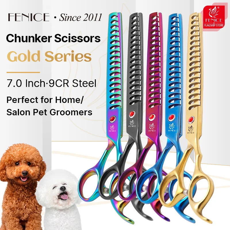 Fenice New design professional homeuse 9cr 7.0 Inch dog grooming scissor Chunker Shears thinning rate about 70%-75%