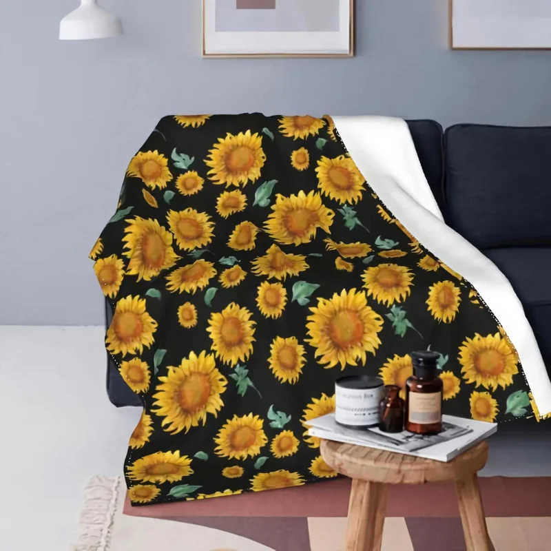 

Retro sunflower floral pattern throw couch fleece flannel collection Sherpa blanket for bed sofa