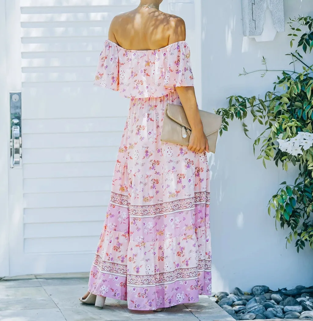 Flower Print Off Shoulder Long Dresses For Women Spring Summer New Fashion Temperament High Waist Leace-up Dress Female Vestidos 32 undefined