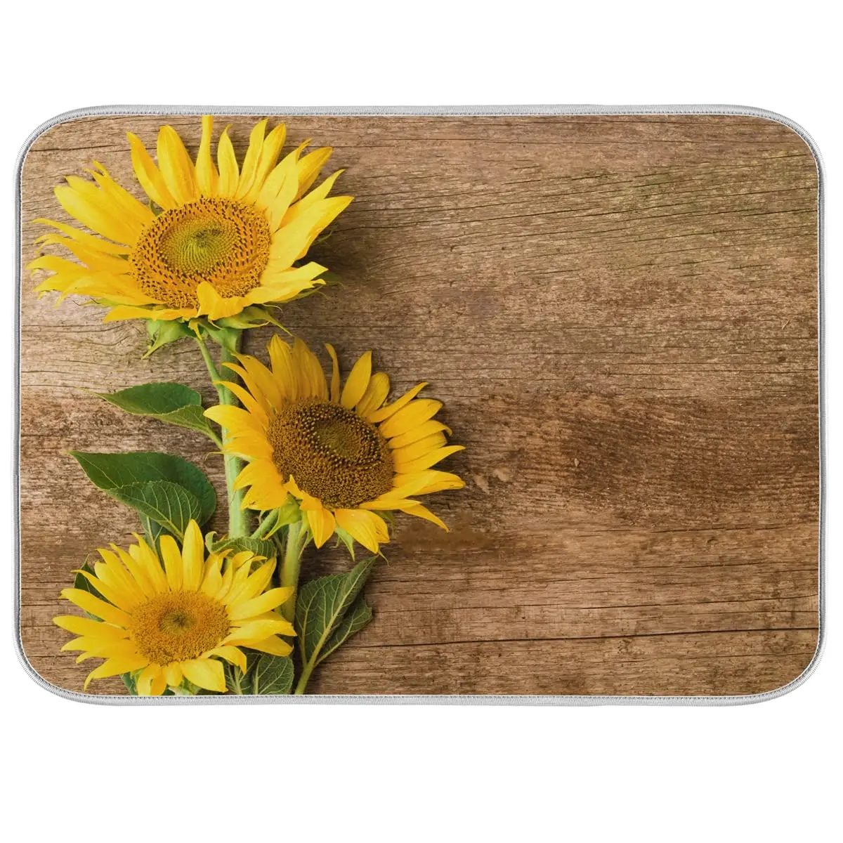 

Absorbent Dish Drying Mat for Kitchen Counter - Yellow Sunflower Country Style Microfiber Drying Pad, Reversible Drainer Mats