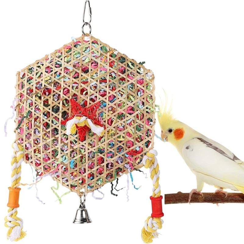 Hanging Small Animal Chew Toy for Bird Parrots Chewing Toy Rattan Shredded Paper for Chewing Teeth Grinding 5