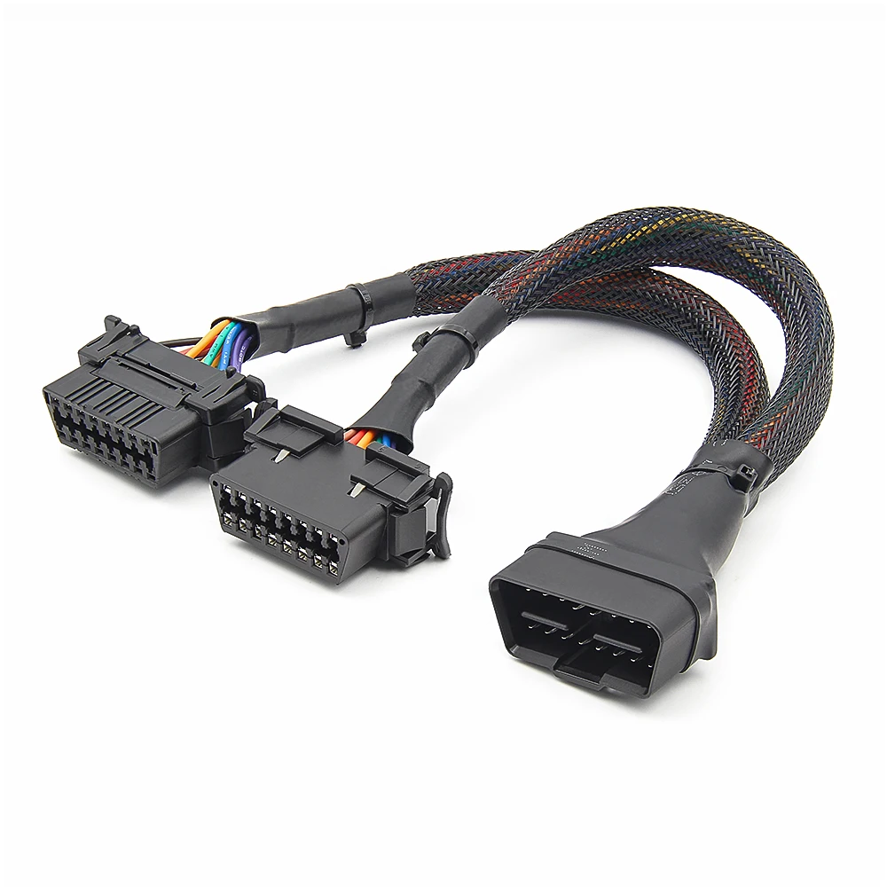 Cable Divisor OBD2 de PVC de 16 Pines Macho a Doble Hembra, Adaptador de Extensión 1 EN 2 para Herramienta de Diagnóstico de Automóviles ELM327 VAG