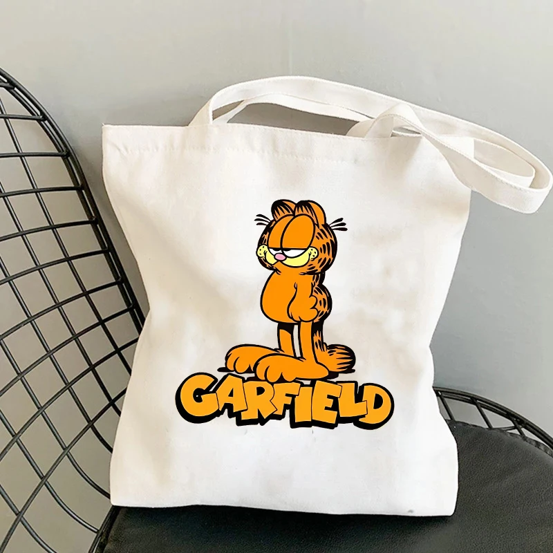 Garfield Shoulder Bag Anime Cartoon Cat Printed Canvas Handbag Portable Student Large Capacity Stationery Storage Bags Gifts