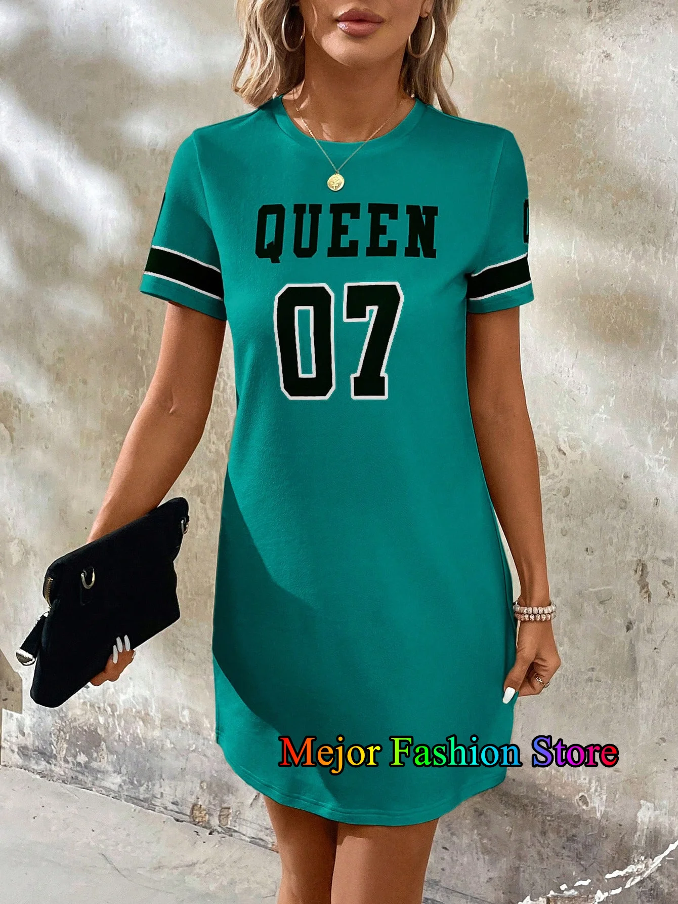 New Arriavl Summer Green Queen No.07 Printed Women Short Sleeved T-shirt  Dress Solid Color Loose Casual Sports Fashion Dress - AliExpress