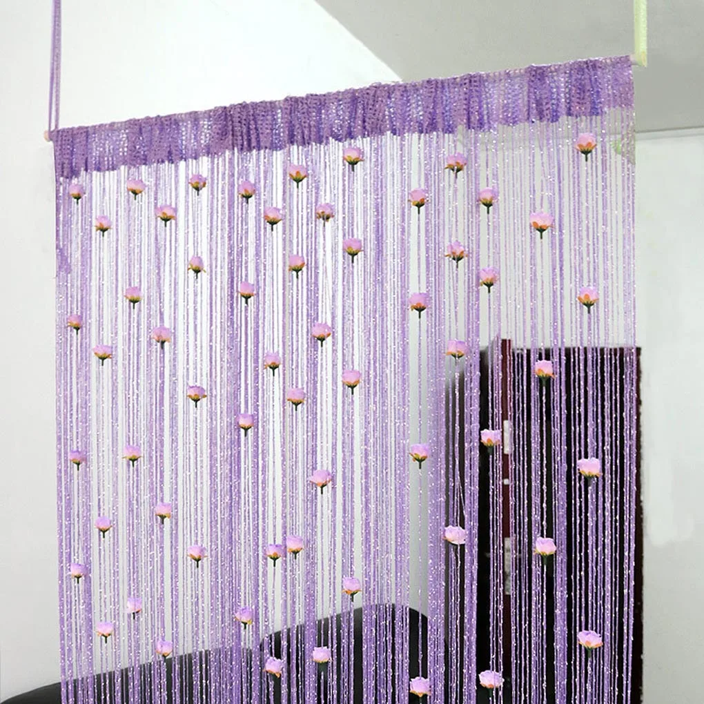 Rose Flower Door Curtain - 3D Tassel String Privacy Window Panel for Living Room Decor
