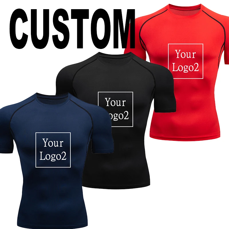 

Custom Men Compression Shirt Fitness Quick Dry Running Gym Shirts Athletic Tight Sport Rashgard Summer