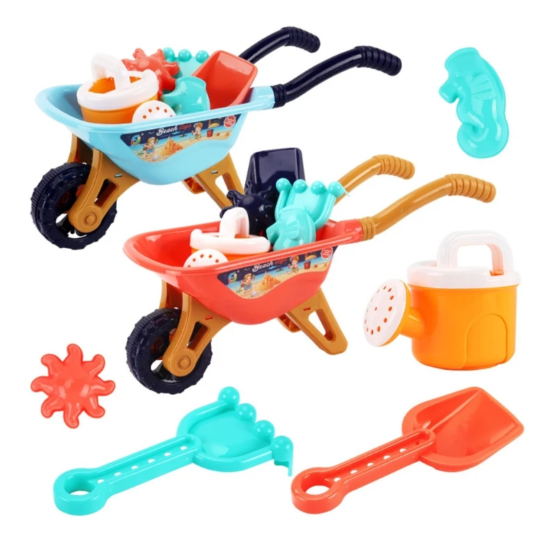 Kids Beach Sand Toys,6PCS Big Trolley Sand Toy Set,Reusable Sandbox Toys For Toddlers Summer Beach Toys With Big Trolley Watering Can,Shovel,Sea Animal Molds,Bucket Sand Boxes For Kids 