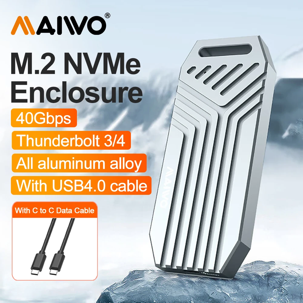 Maiwo-gabinete Ssd Nvme M.2 Alumínio m2 Estojo Externo Compatível com Thunderbolt de 8tb Tipo-c Usb4 40gbps