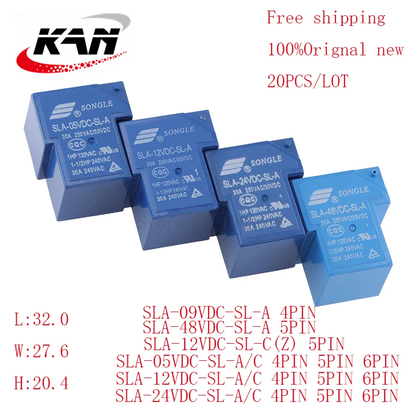 

20pcs relay SLA-05VDC-SL-A SLA-12VDC-SL-A SLA-24VDC-SL-A -C 5VDC 12VDC 24VDC 30A 240VAC 4PIN/5PIN/6PIN Original New