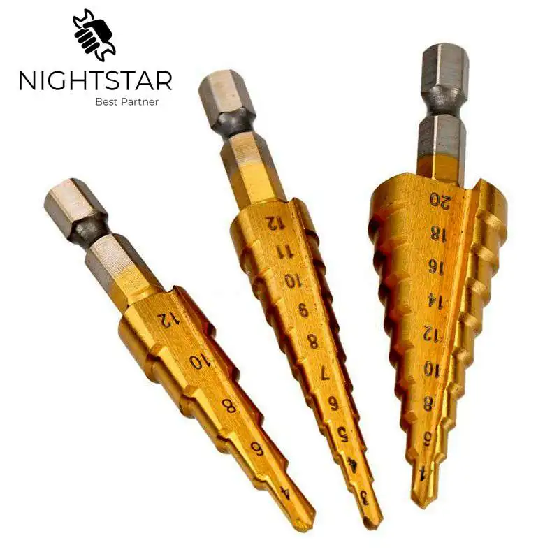 3Pcs Hss Step Drill Bit Set Cone Hole Cutter Taper Metric 1/4