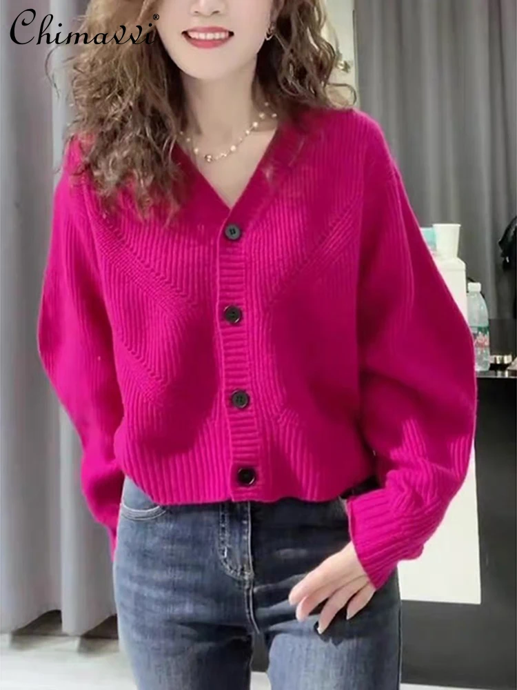 cardigan-de-punto-con-cuello-en-v-para-mujer-sueter-de-un-solo-pecho-que-combina-con-todo-rosa-roja-dulce-e-informal-otono-e-invierno