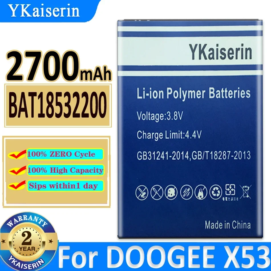 

Аккумулятор ykaisсеребрин BAT18532200 2700 мАч для смартфона DOOGEE X53 X 53, аккумулятор большой емкости, гарантия 2 года + трек-код