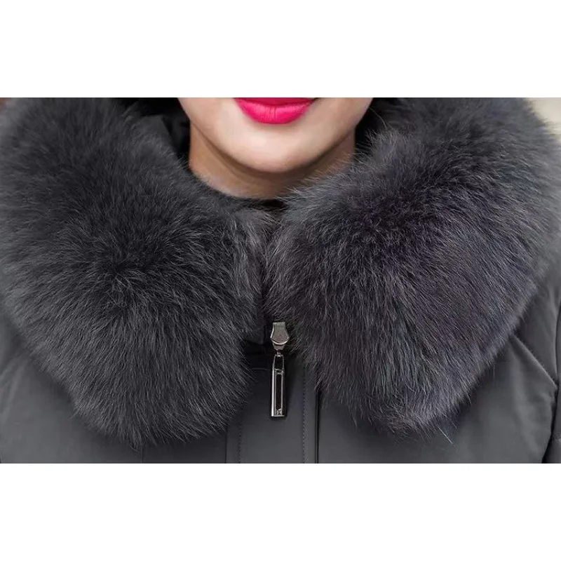 2023 Autumn Winter Middle-aged Elderly Down Jacket Long Style White Duck Down Thick Warm Slim  Fox Fur Collar Hooded Coat Female