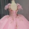 Rushed Romantic Pink Quinceanera Dress V-neck Appliques Organza Pattern Spaghetti Straps Floor Robe Soirée Femme Chic 1255 6
