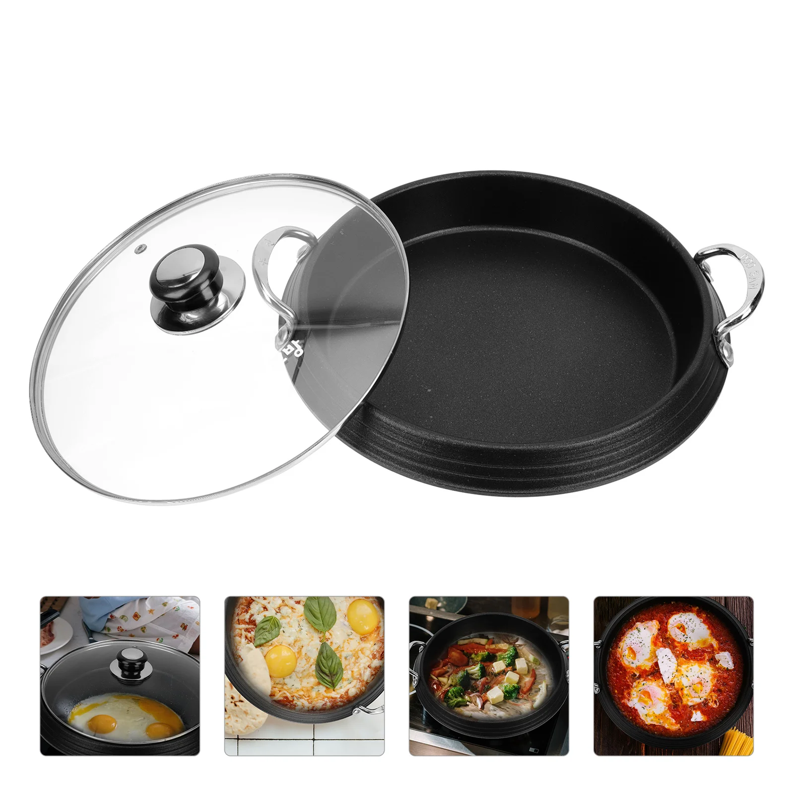 

Korean Army Pot Kitchen Cookware Baking Pan Cooking Metal Flat Bottom Rice Cakes Household Home