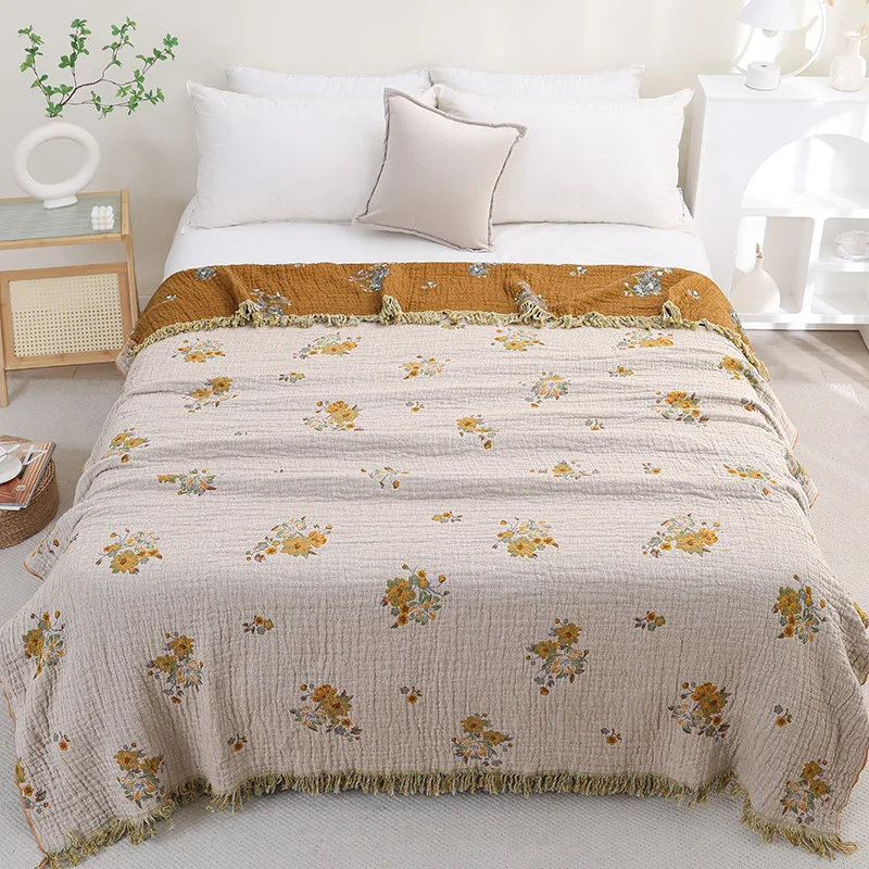 

Soybean Fiber Tassel Gauze Towel Blanket Quilt Double Air Conditioning Blanket Summer Cool Sofa Towel Lunch Break Cover Blanket