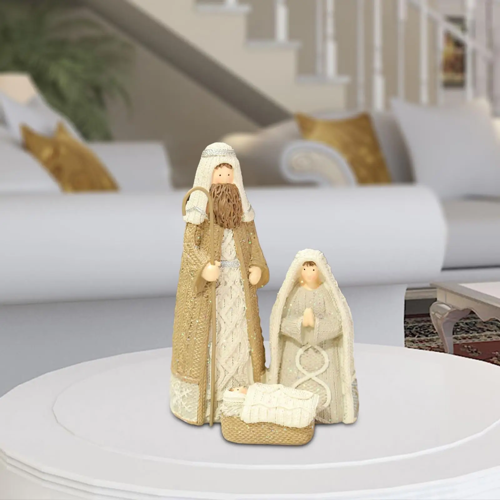 Holy Family Figurine Nativity Scene Collection Religious Crib Crafts Sculpture for Desk Desktop Fireplace Living Room Decoration