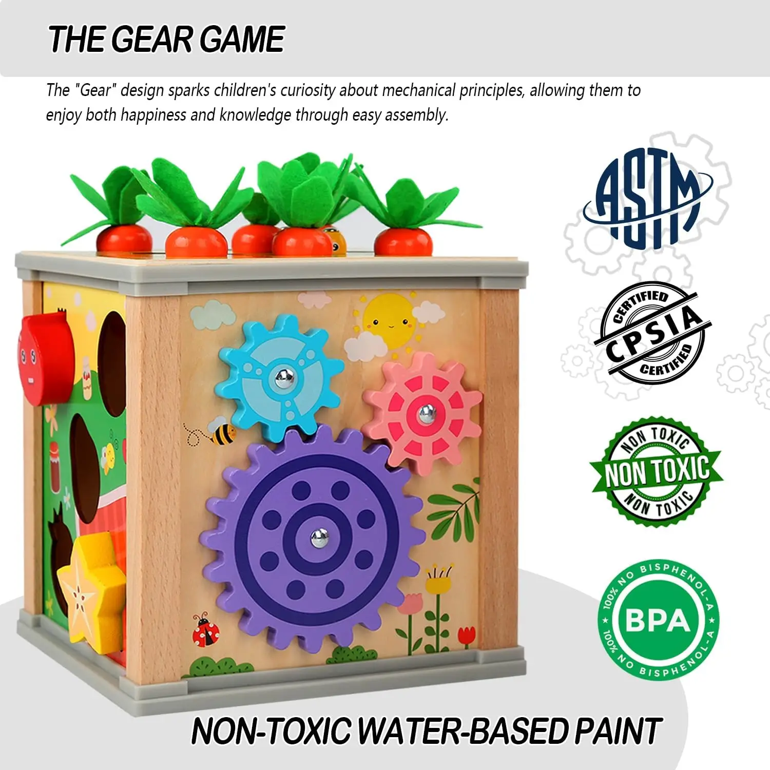 6in1 Wooden Activity Cube Montessori Toys for 12M+ Baby Carrots Harvest Game&Bead Maze Preschool Learning Education Shape Sorter 6