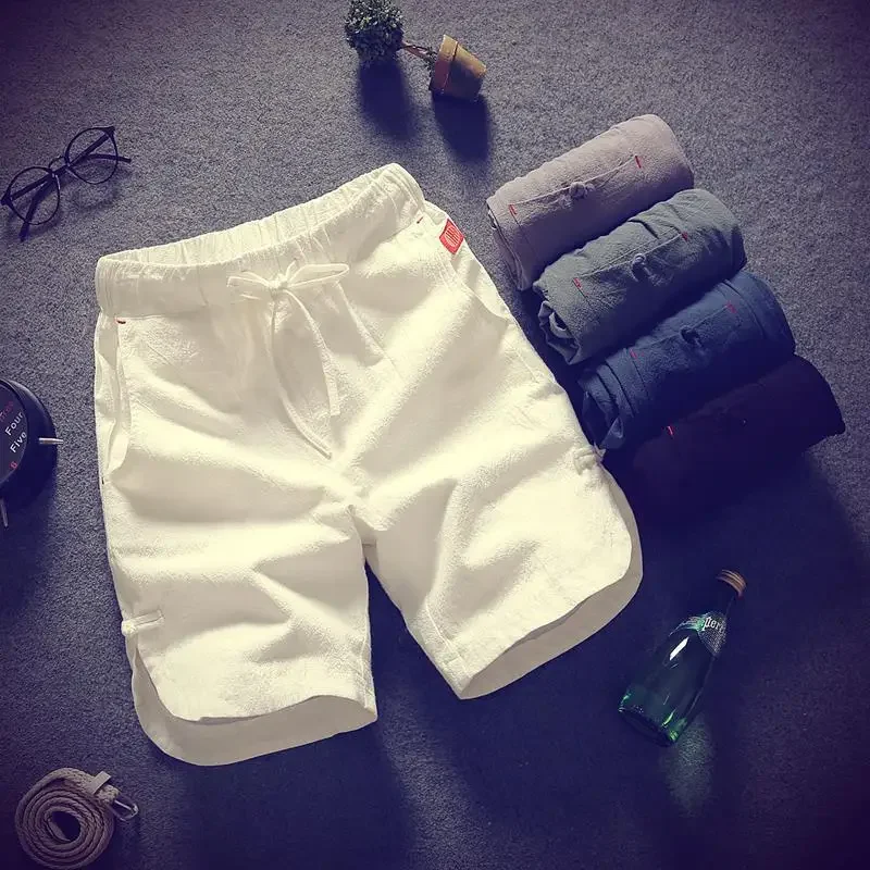 3 Quarter Male Short Pants Casual Drawstring Linen Cotton Men's Shorts Stylish Streetwear Hot Deals Luxury Y2k Pack Summer Xl Ee