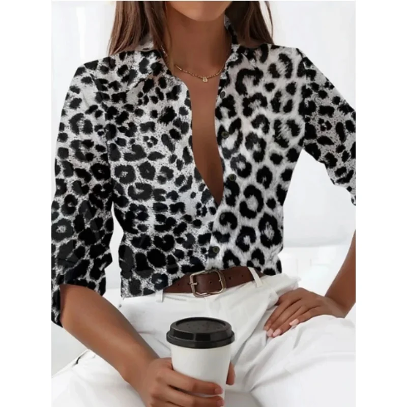 S.H ARAB SHOP قميص نسائي جديد بأكمام طويلة بنقشة جلد الفهد 6
