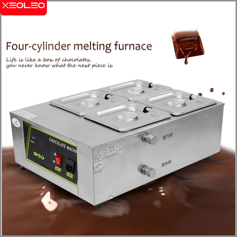 XEOLEO Chocolate Melting Machine Tempering Holding Furnace Chocolate Melter Stove 4 Tanks Keep Heating Hot Fondue Decoration