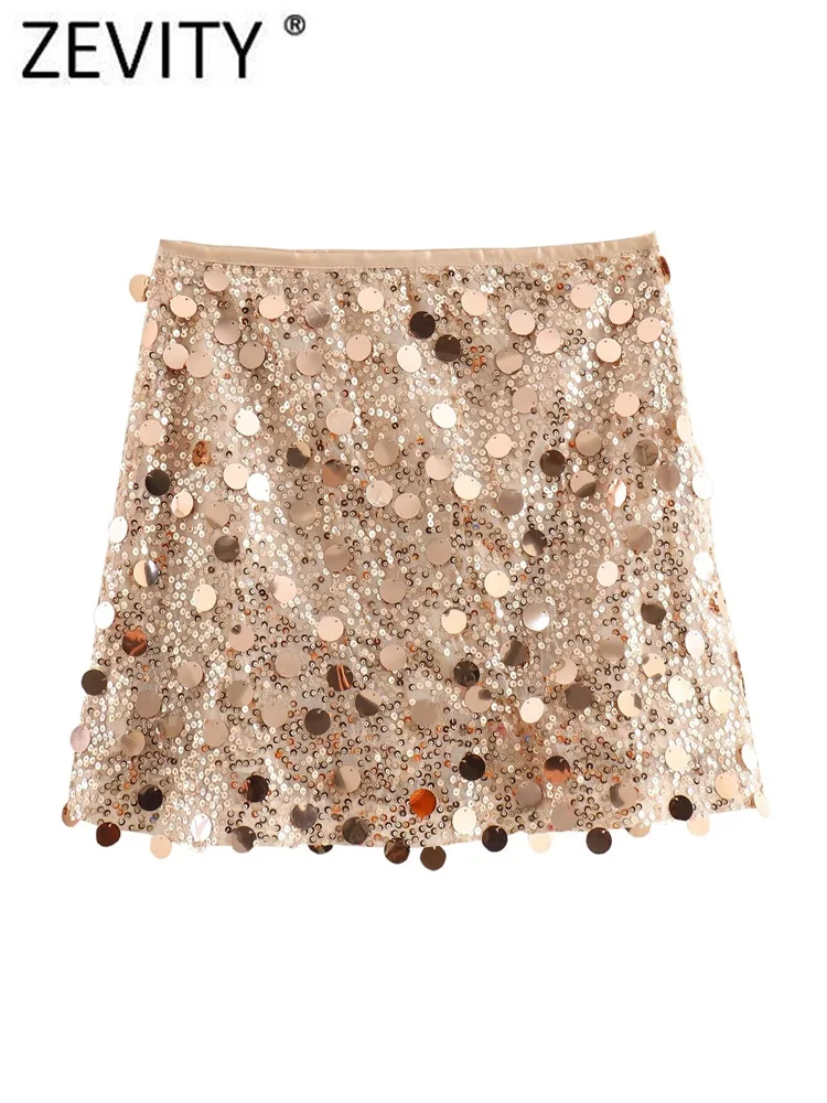 Zevity-スパンコールのついたミニスカート,カジュアル,サイド