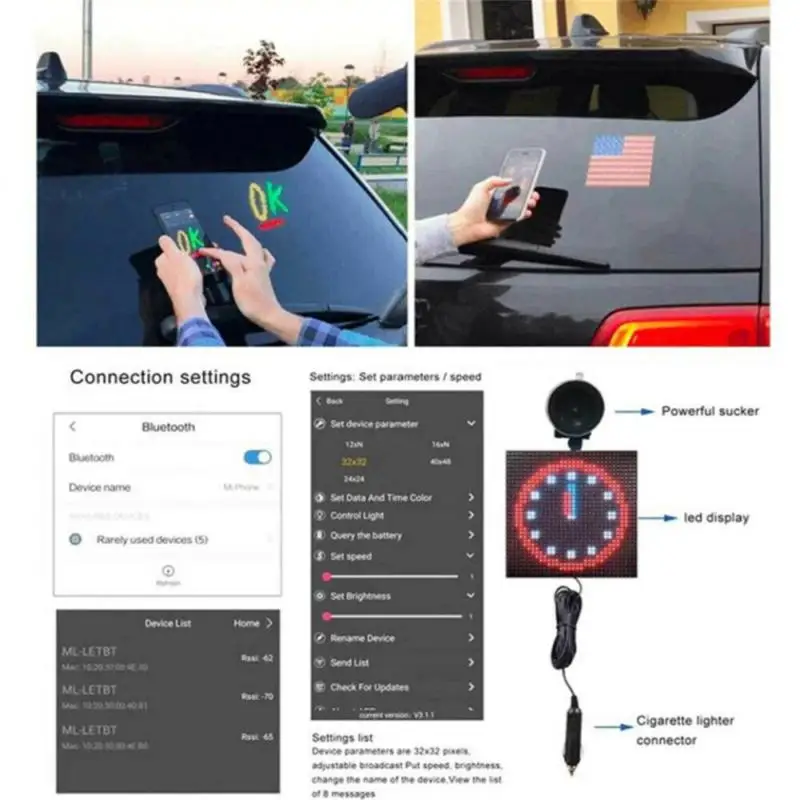 Auto Heckscheibe Pixel Display Bluetooth APP Control Auto Zeichen