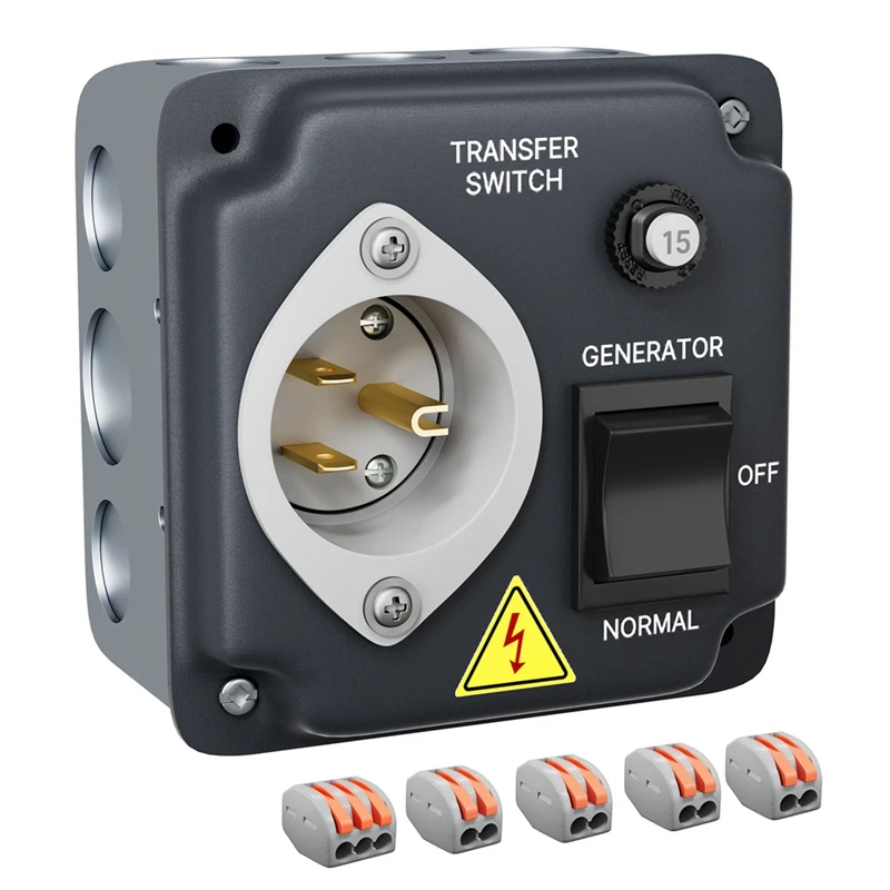 

Переключатель передачи генератора, погодозащищенный переключатель передачи, проводной с автоматическим выключателем для RV, 15 А, 125 В, вилка стандарта США, простой в использовании