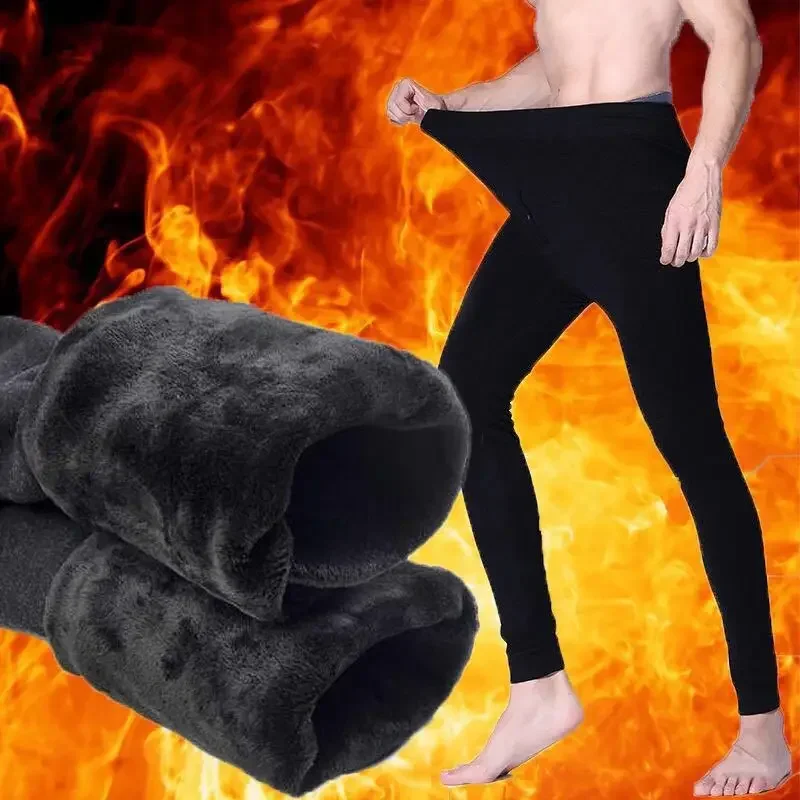 Winter Thermal Underwear Bottoms Male Leggings Thermos Warm Wool Thickened Long Johns Men's Elastic Tights Pants H06