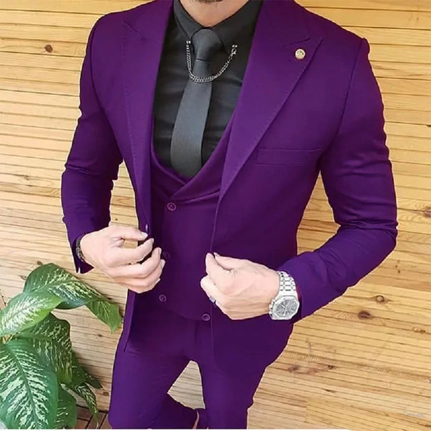 Black Men Suits Groom Wear Tuxedos Prom Dresses Best Man Party Suit Business Suit Three Pieces Suit ( Jacket+Pants+Vest)