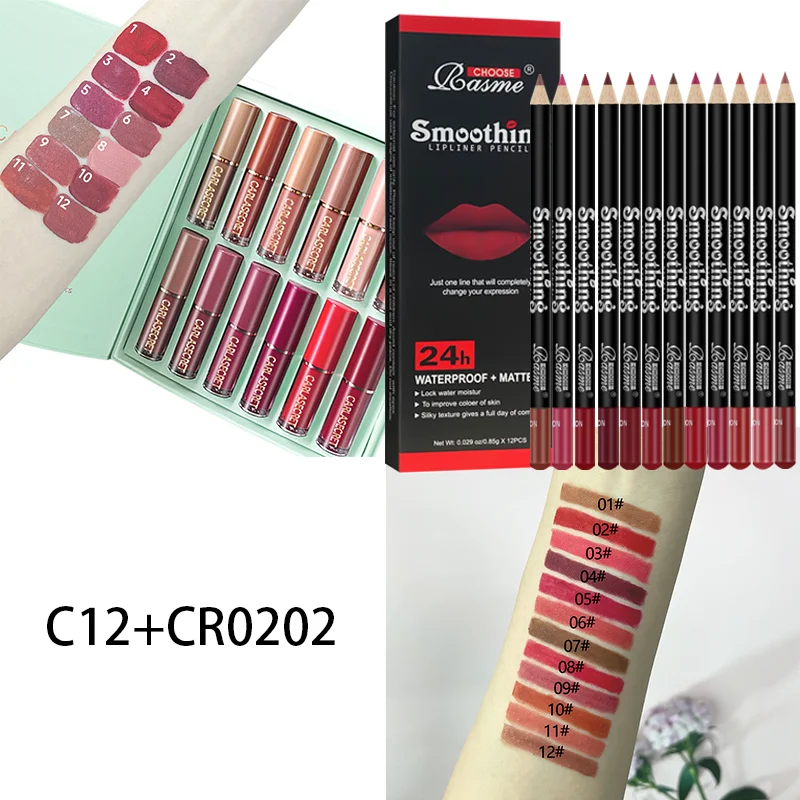 12 color lip gloss lipliner set silky, moisturizing, shiny, long-lasting color rendering makeup set