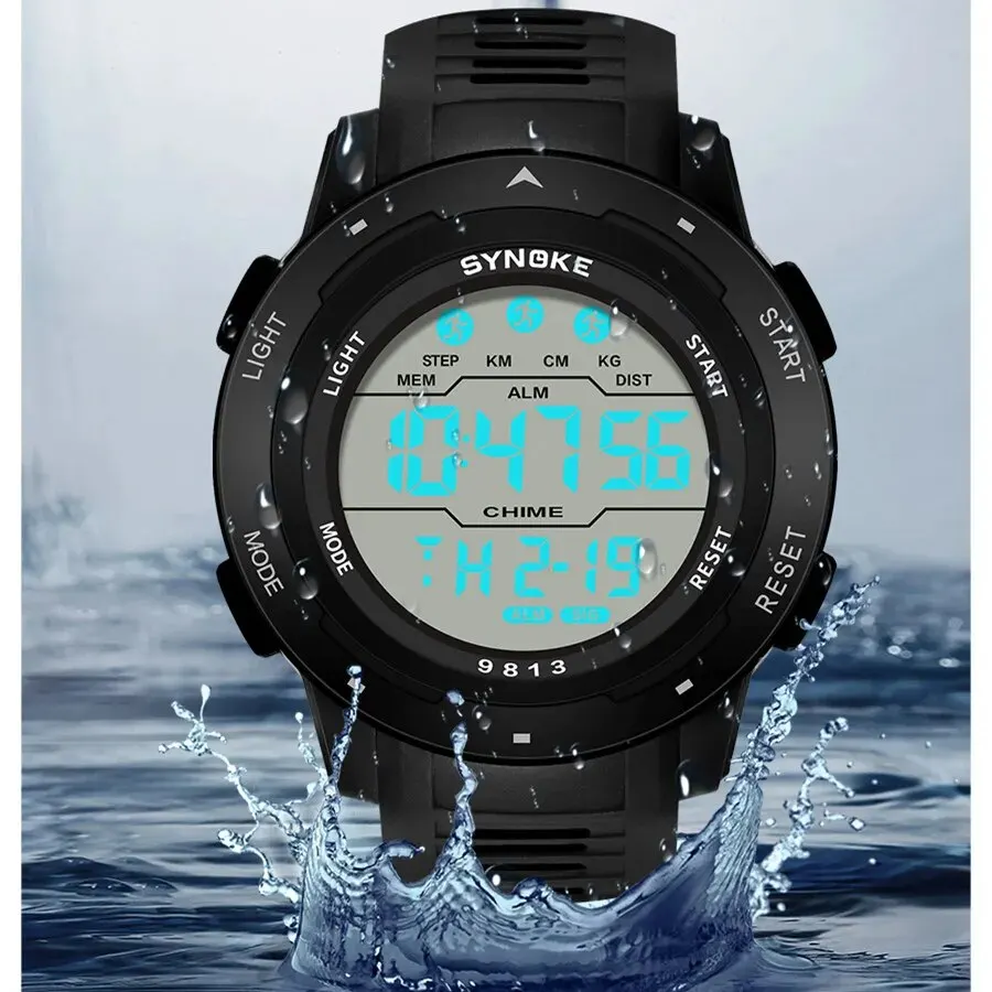 SYNOKE Men Digital Watch Sports Watches Timing Function Alarm Clock Waterproof 50M Digital Watch Military Clock Large Screen 4