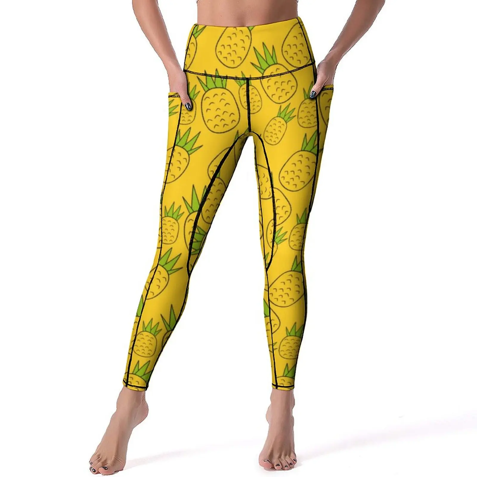 

Симпатичные Леггинсы с ананасами, сексуальные штаны для йоги с тропическим принтом, с эффектом пуш-ап, Винтажные эластичные леггинсы, женские спортивные трико для тренировок, тренажерного зала