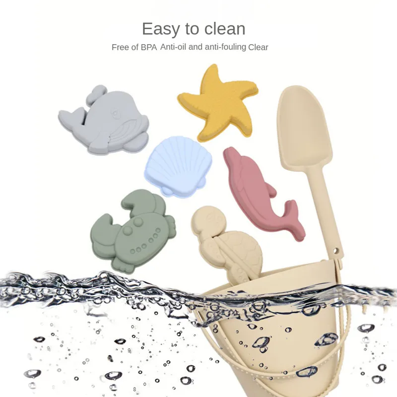 Silicone Beach Toys Kids Sand Molde Tools Set Summer Water Play Baby Funny Game Cute Animal Mold Soft Swimming Bath Toy Children 4
